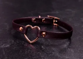 12" - 14.5" Burgundy Leather Heart Collar _ LIMITED _