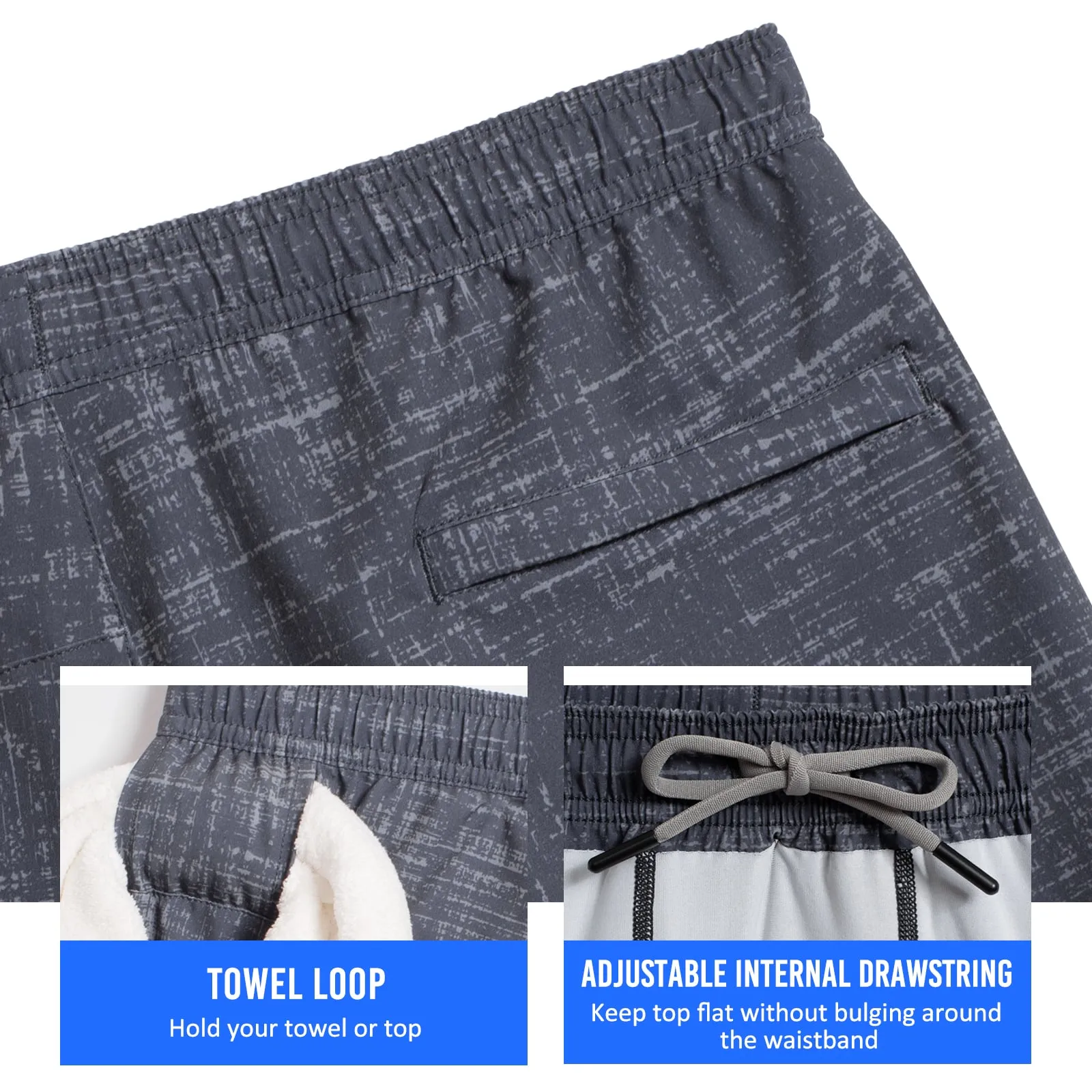 2 in 1 Stretch Long Lined Grey Black Gym Shorts