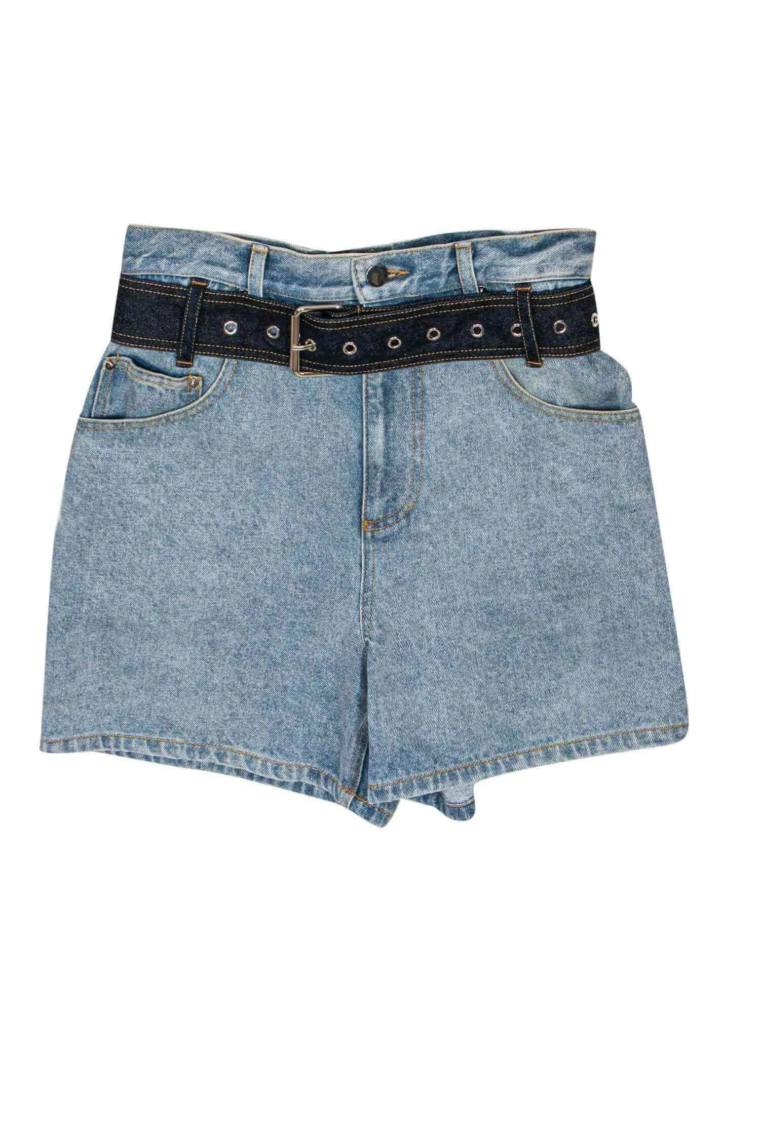 3.1 Phillip Lim - High-Waisted Denim Shorts w/ Contrast Belt Sz 2