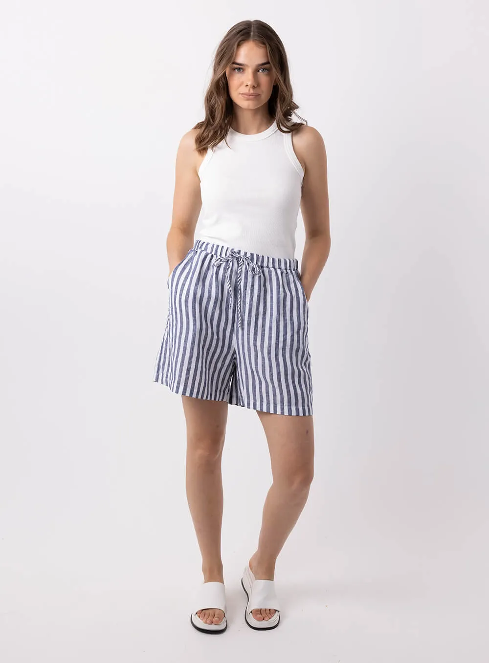 Abbi Stripe Linen Short-NAVY