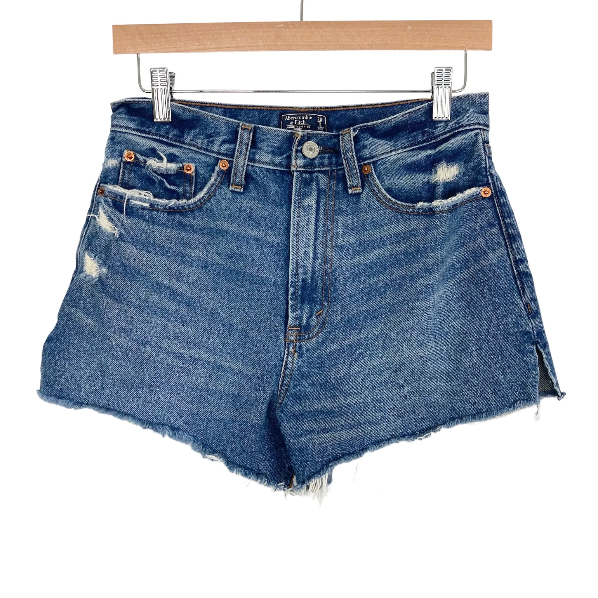 Abercrombie & Fitch High Rise Annie Denim Raw Hem Shorts- Size 26/2