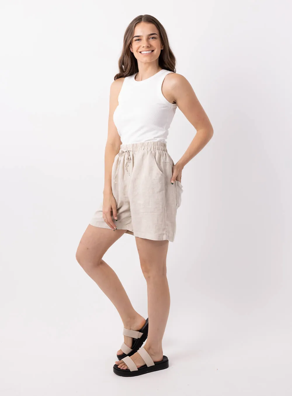 Adeline Linen Short-BEIGE