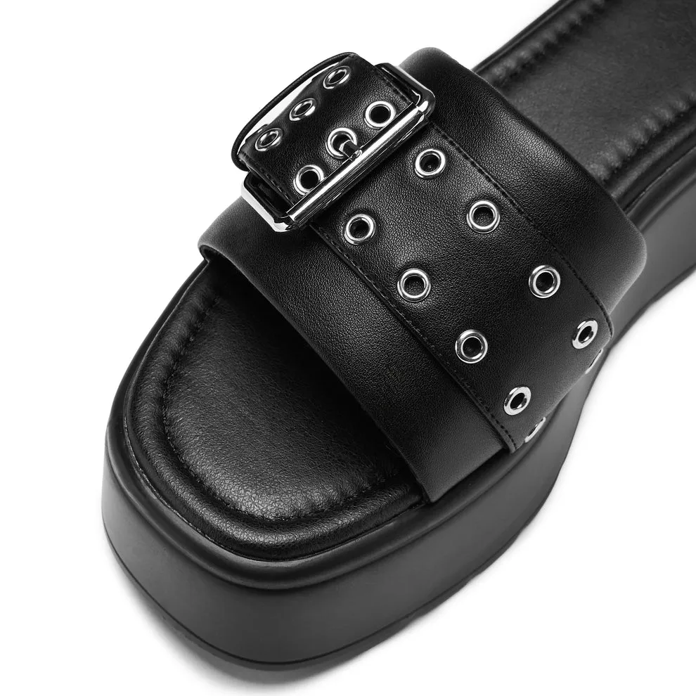 Stylish Black Adepta Chunky Platform Sliders