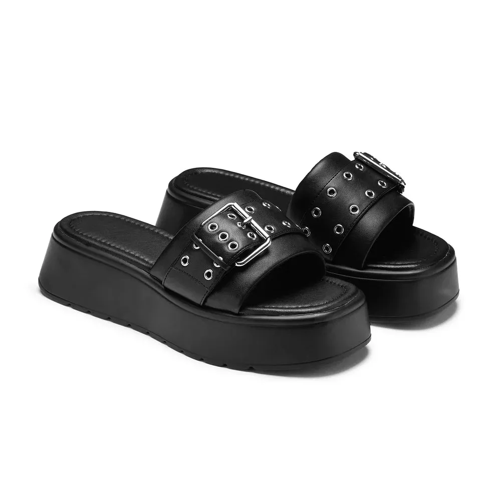 Stylish Black Adepta Chunky Platform Sliders