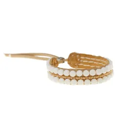 Adjustable Leather Bracelet - WHITE/GOLD