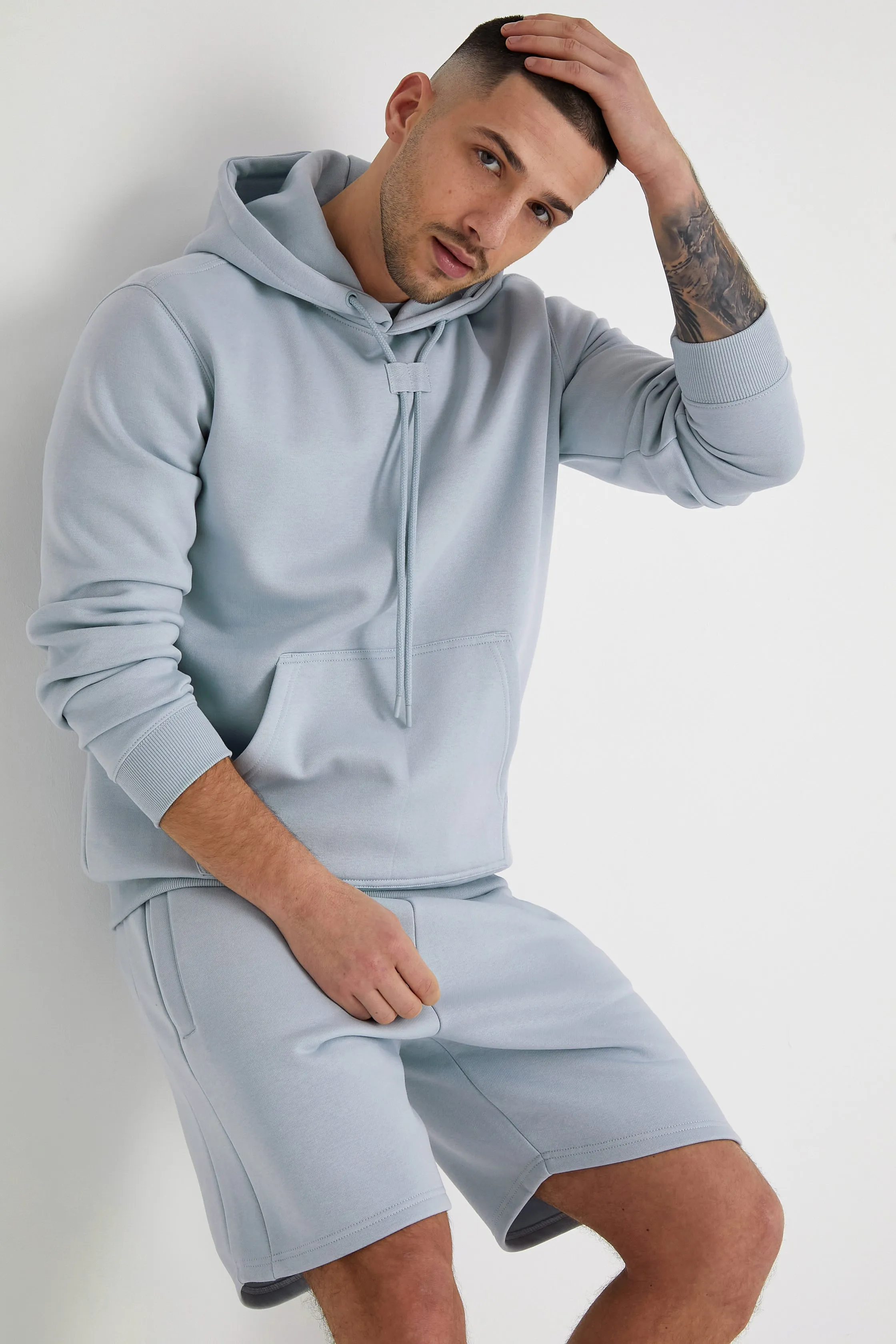 Aldo premium brushback fleece hoodie in Cerulean