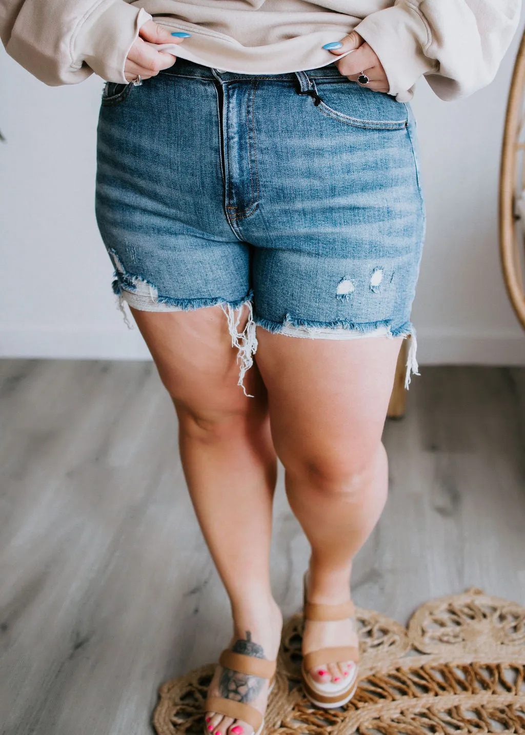 Alondra High Rise Denim Shorts