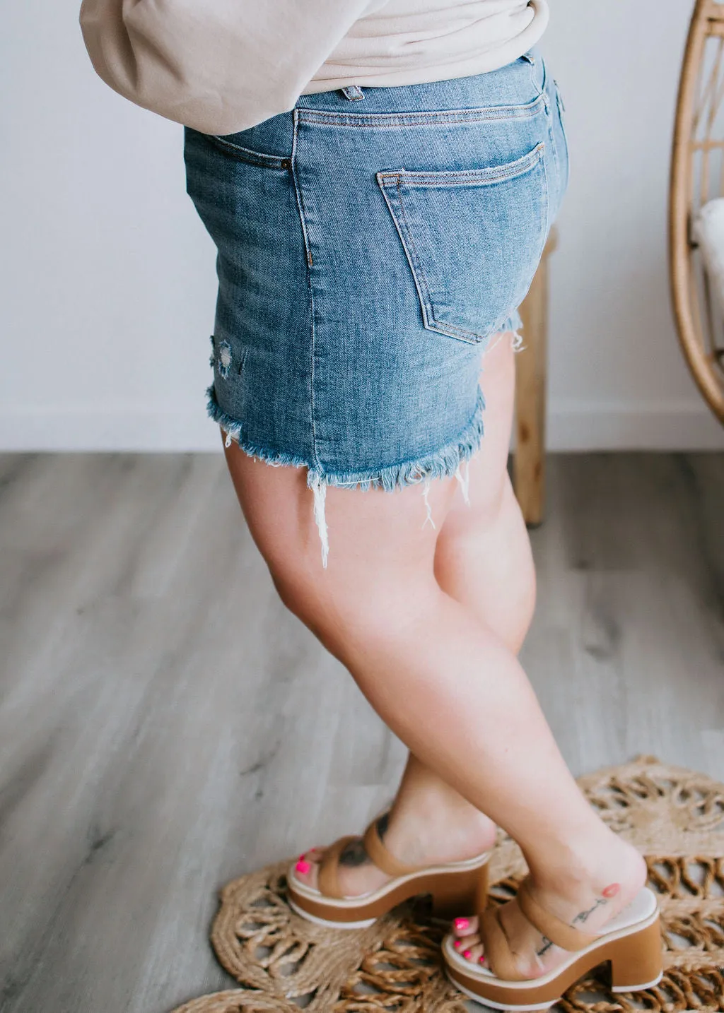 Alondra High Rise Denim Shorts