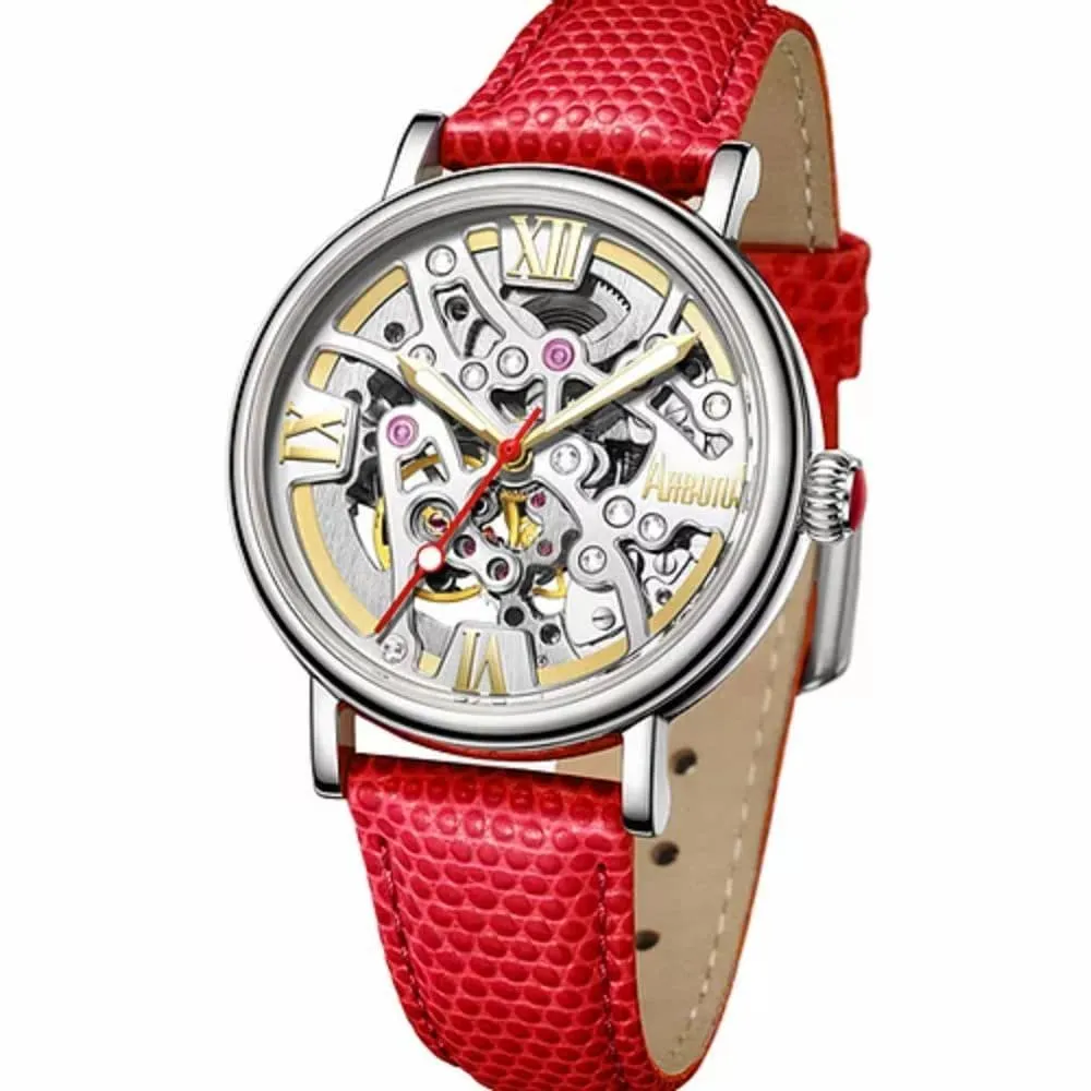 ARBUTUS AR1906SWR SKELETON RED LEATHER WOMEN'S WATCH