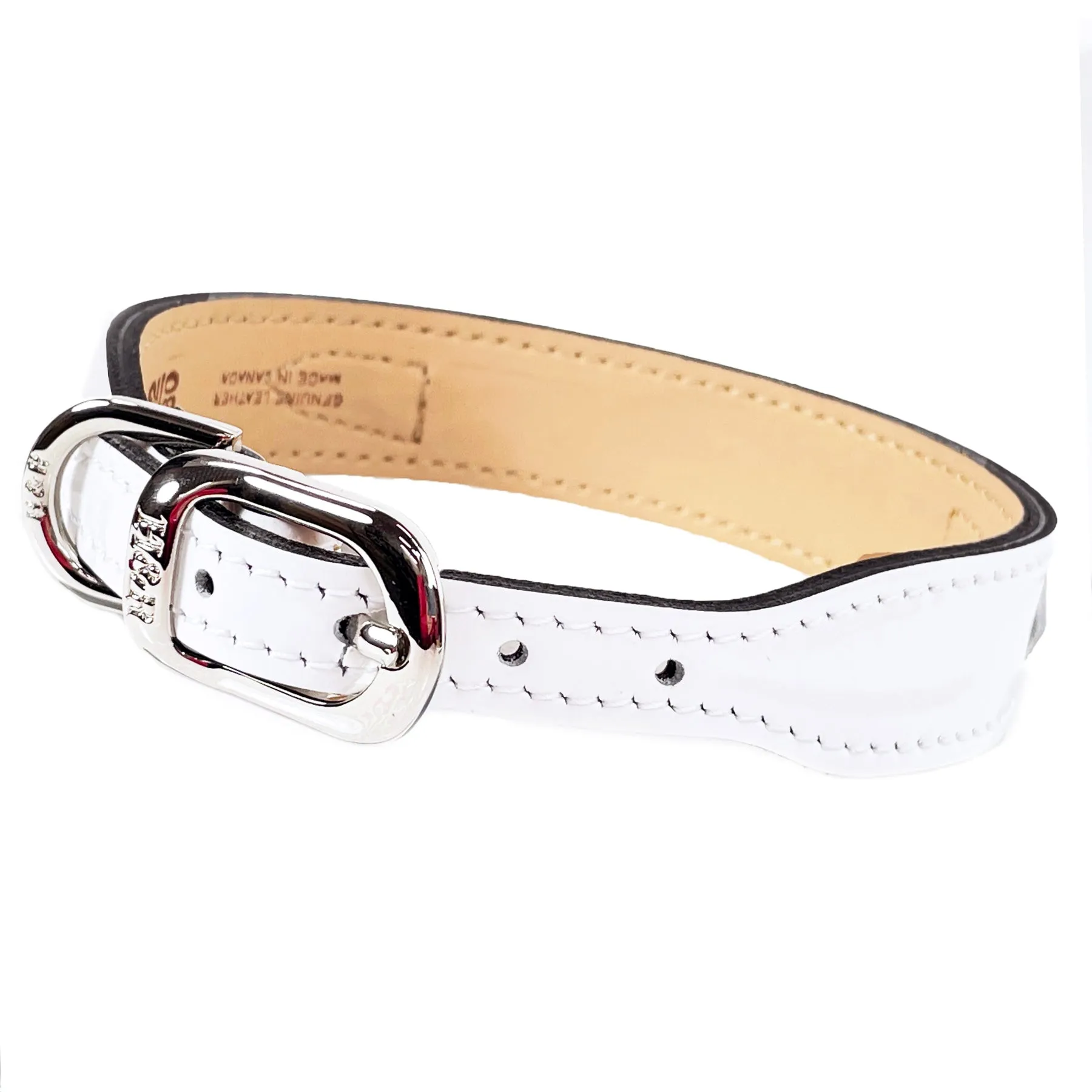 Art Deco Dog Collar in White Patent & Nickel