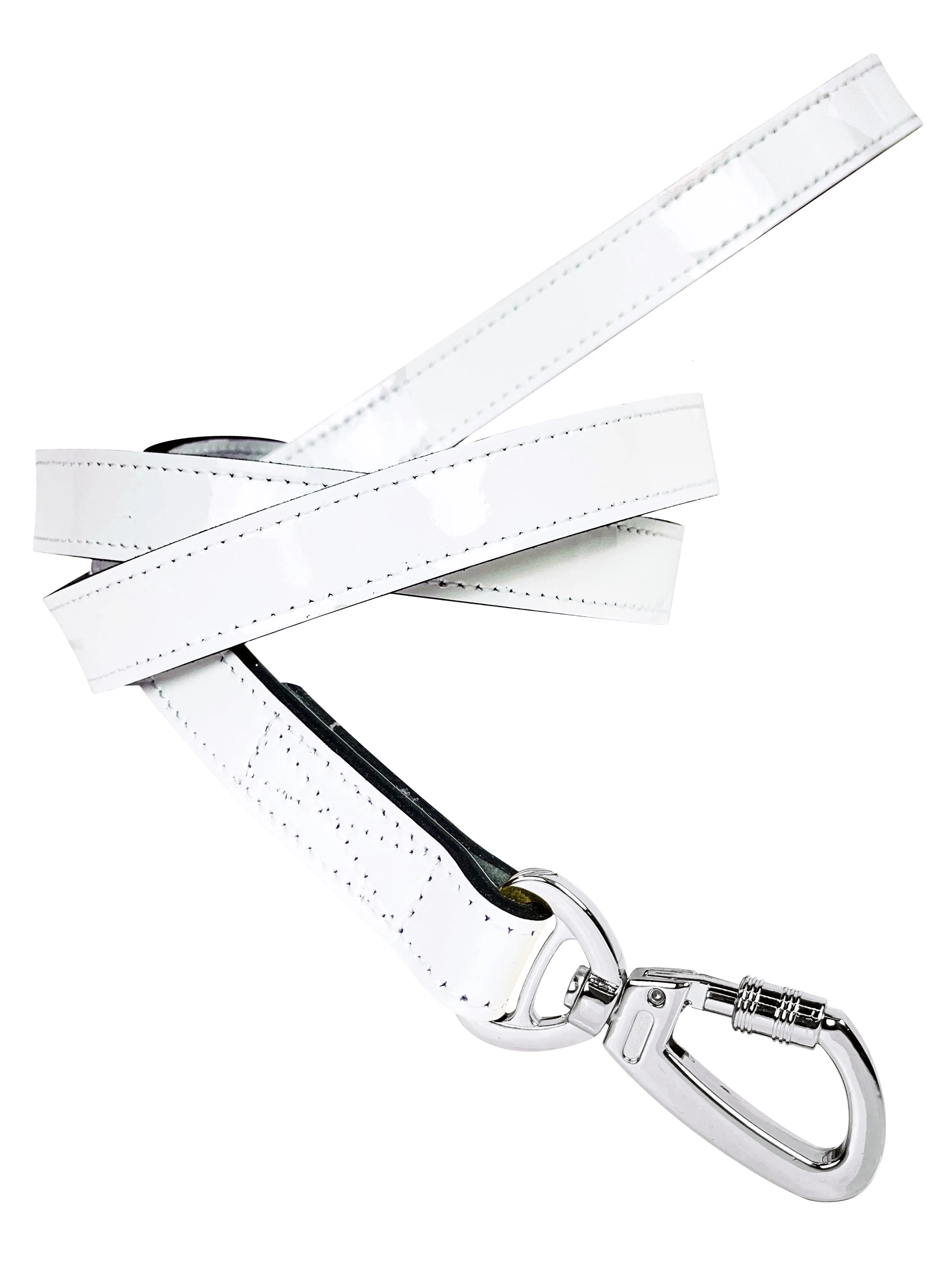 Art Deco Dog Leash in White Patent & Nickel