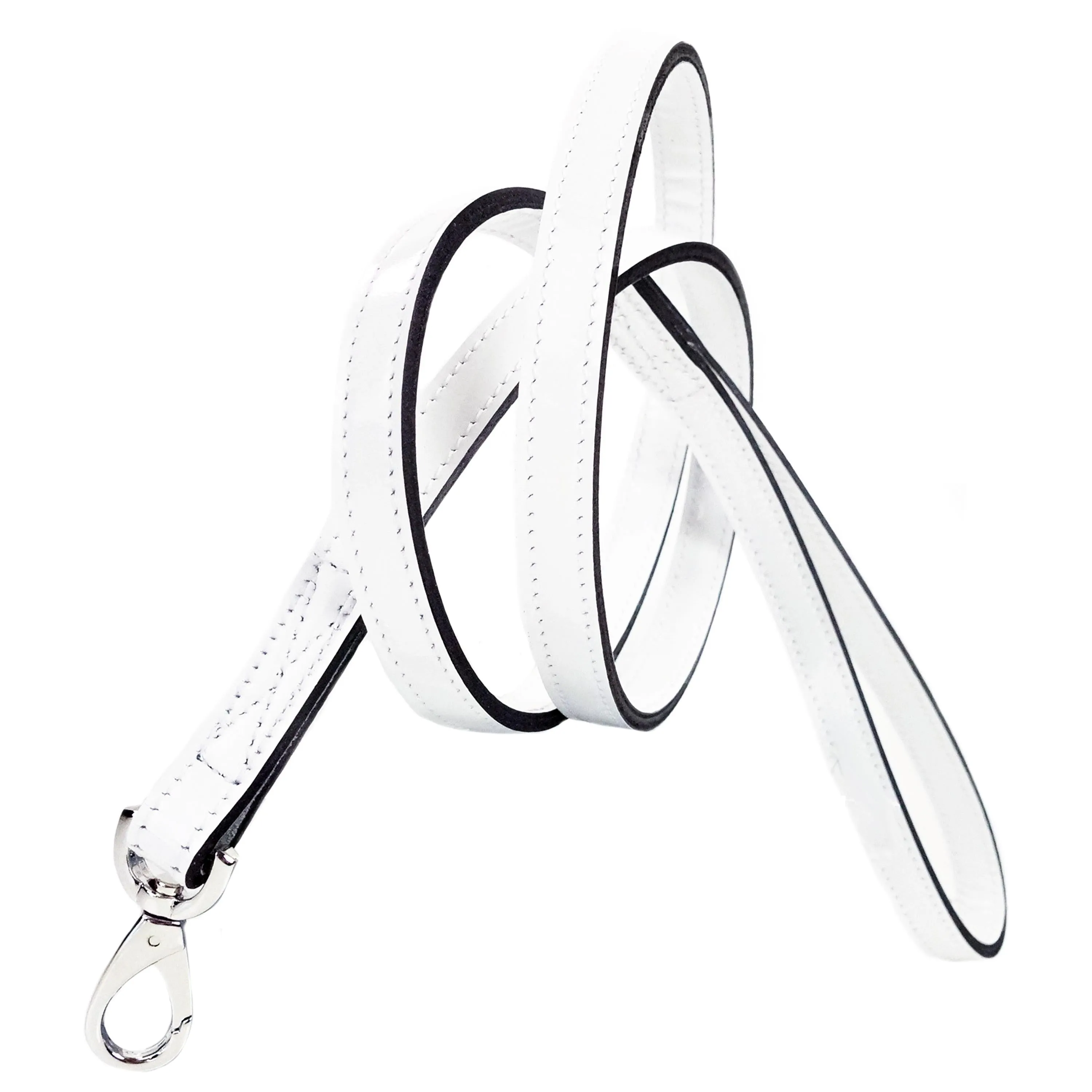 Art Deco Dog Leash in White Patent & Nickel