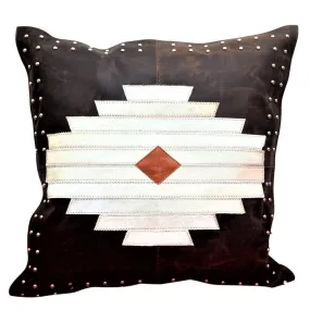 Aztec Leather & White Cowhide Pillow