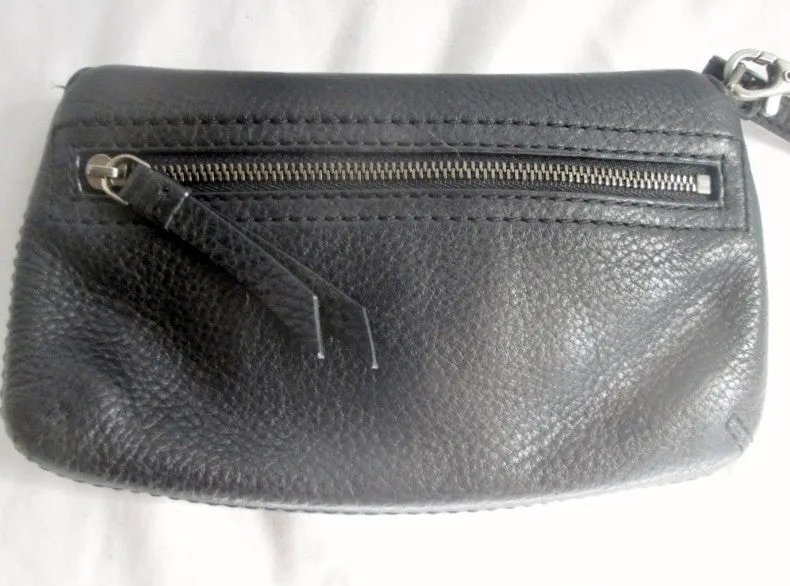 BANANA REPUBLIC LEATHER Wristlet Purse Wallet Clutch Pouch Sack BLACK