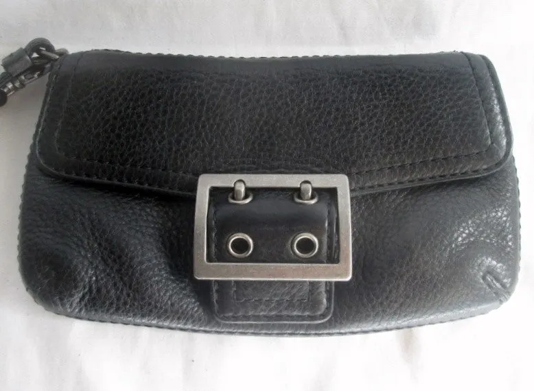 BANANA REPUBLIC LEATHER Wristlet Purse Wallet Clutch Pouch Sack BLACK