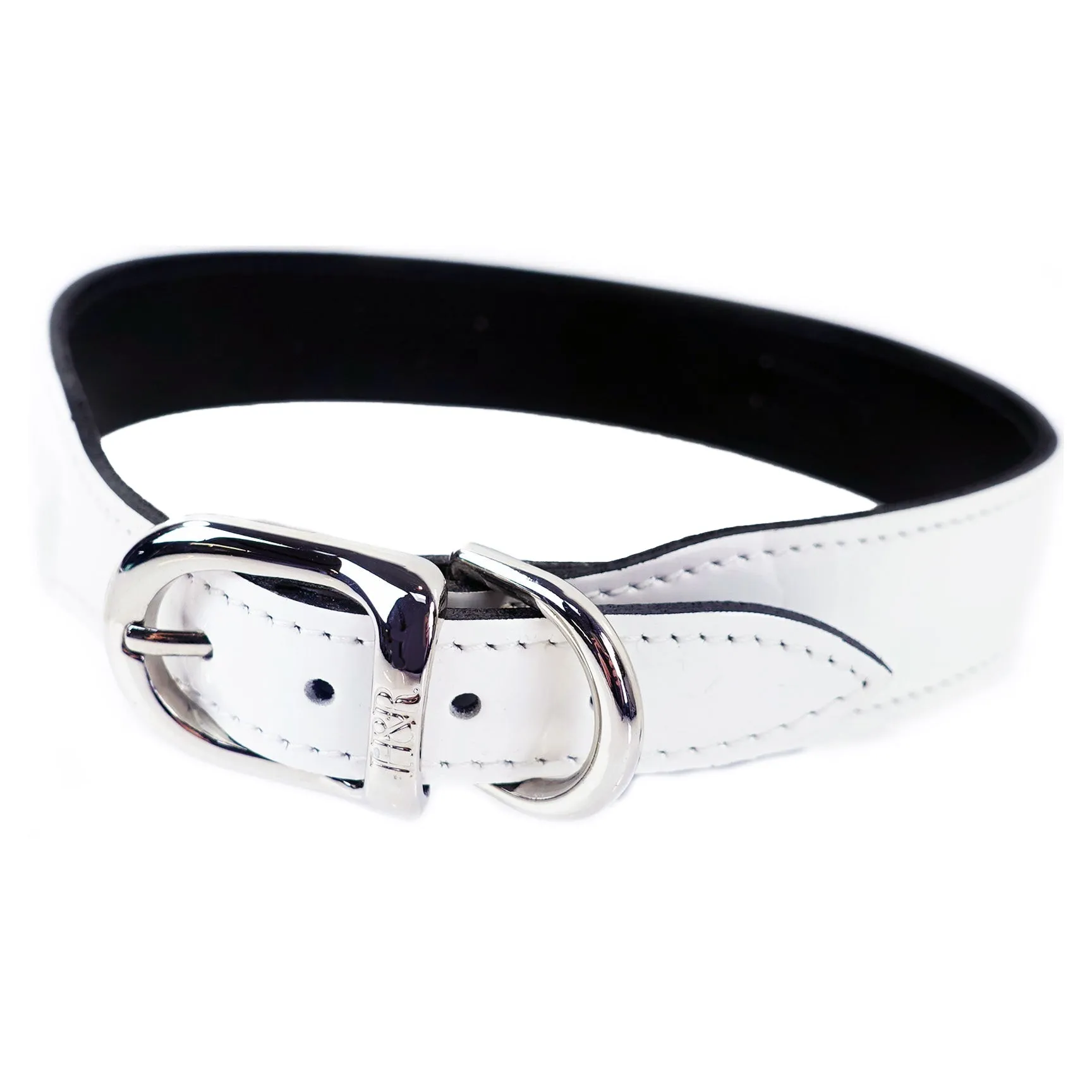 Belmont Dog Collar in White Patent & Nickel