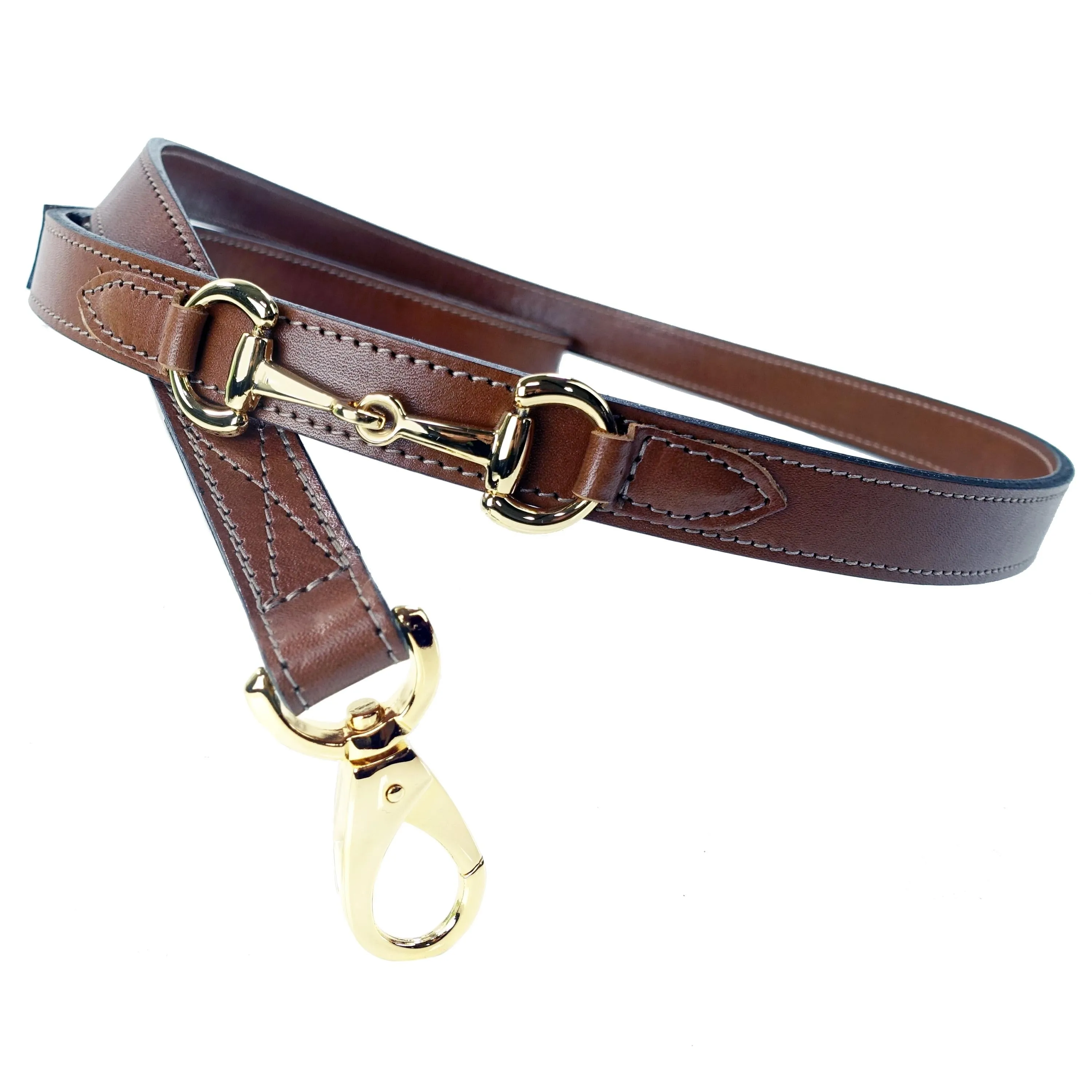 Belmont Dog Leash in Rich Brown & Gold