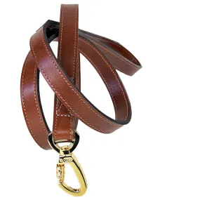 Belmont Dog Leash in Rich Brown & Gold