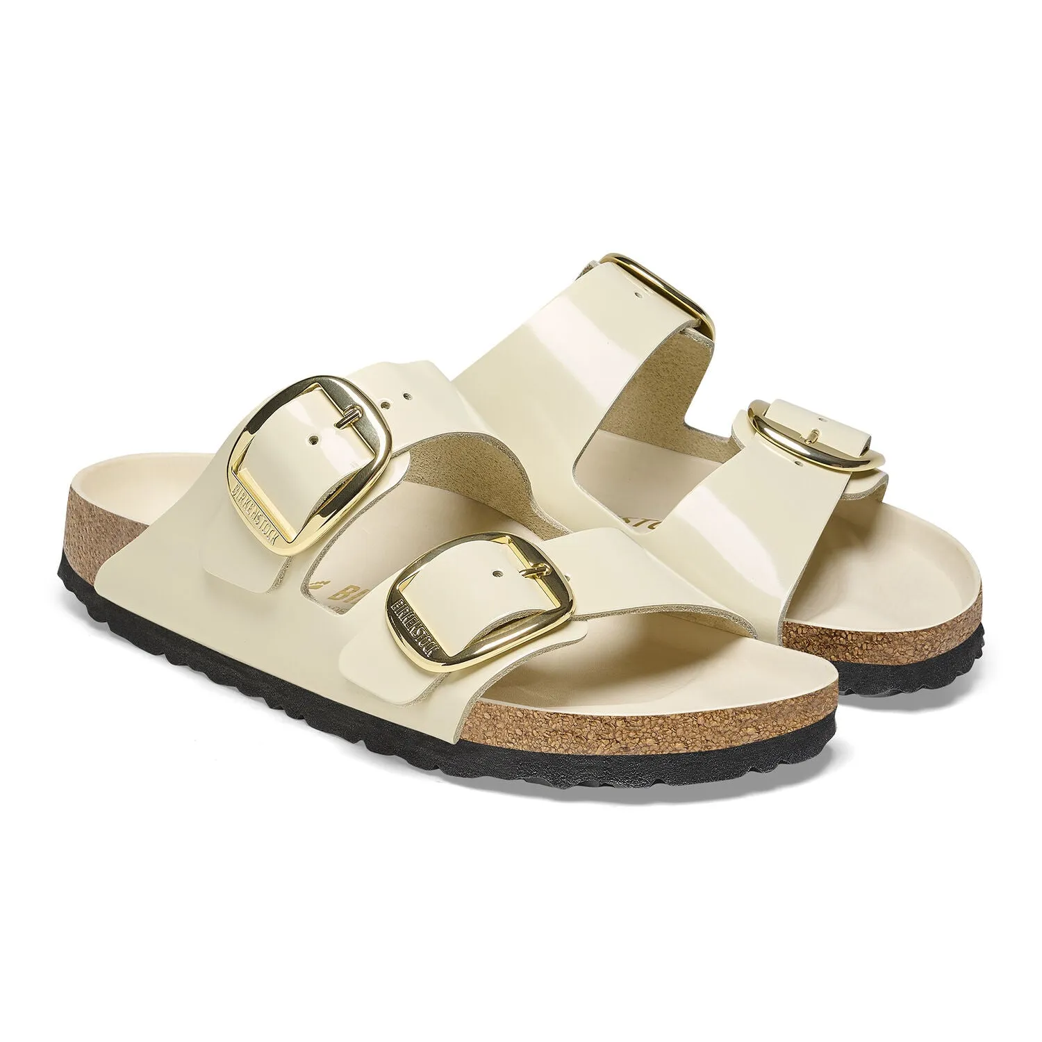 Birkenstock Arizona Big Buckle Natural Leather Patent High Shine Ecru Women's