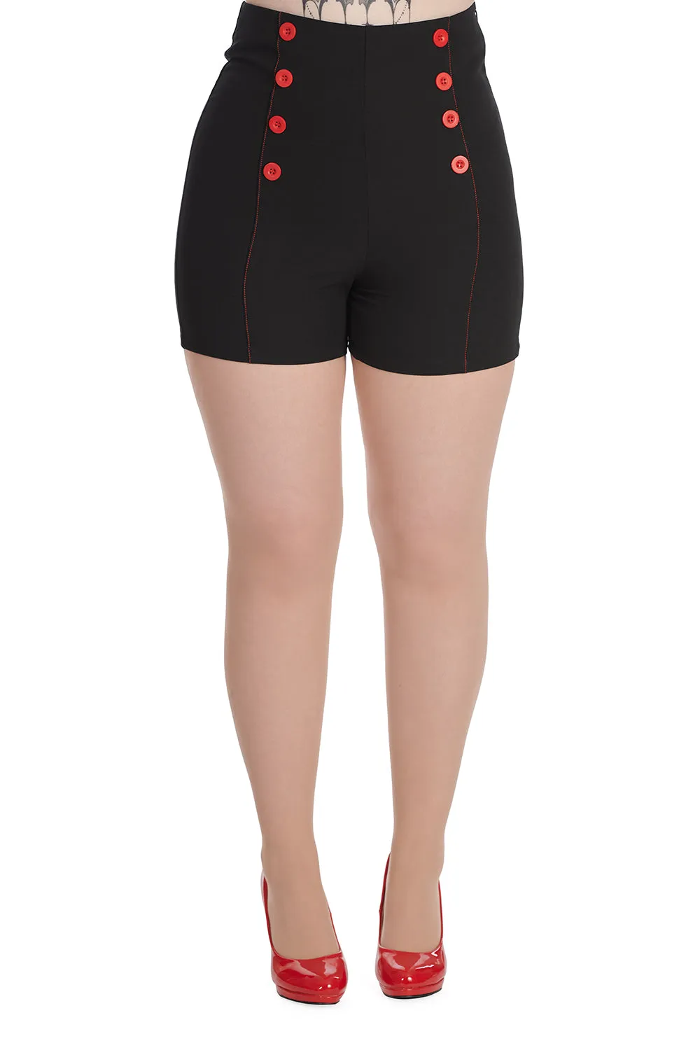 Black and Red Button High Waist Vintage Shorts