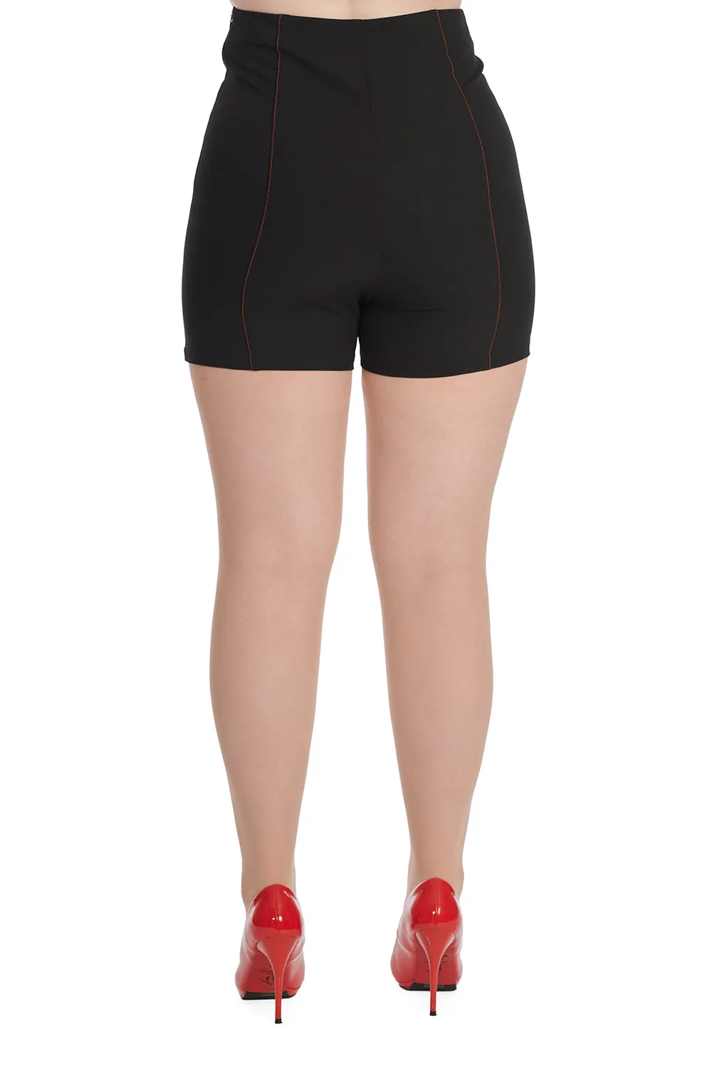 Black and Red Button High Waist Vintage Shorts