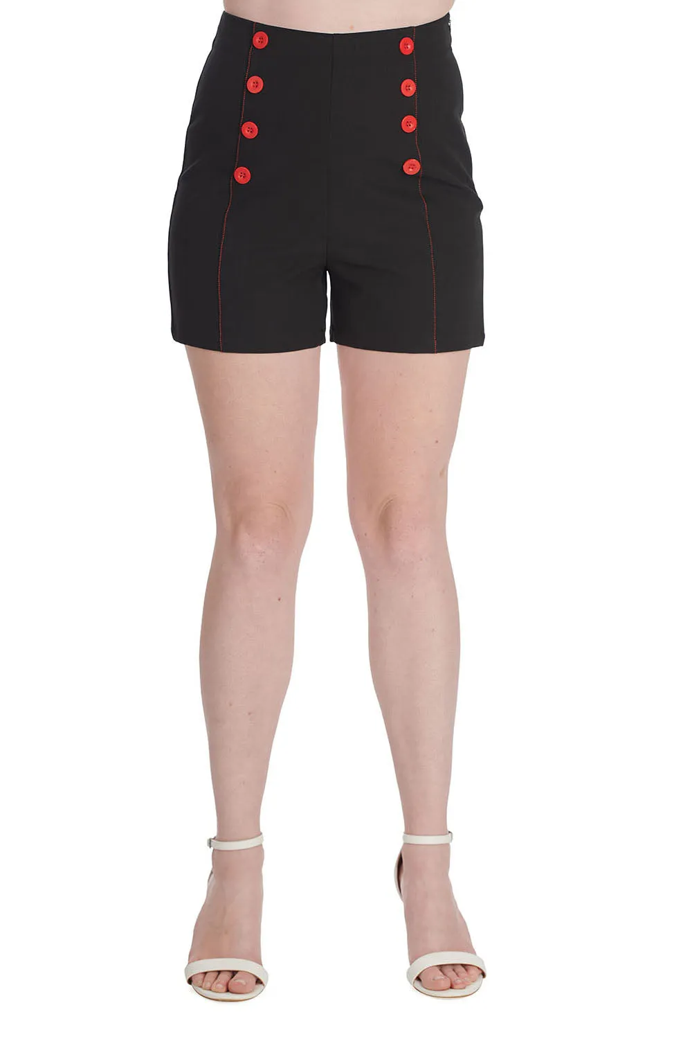 Black and Red Button High Waist Vintage Shorts