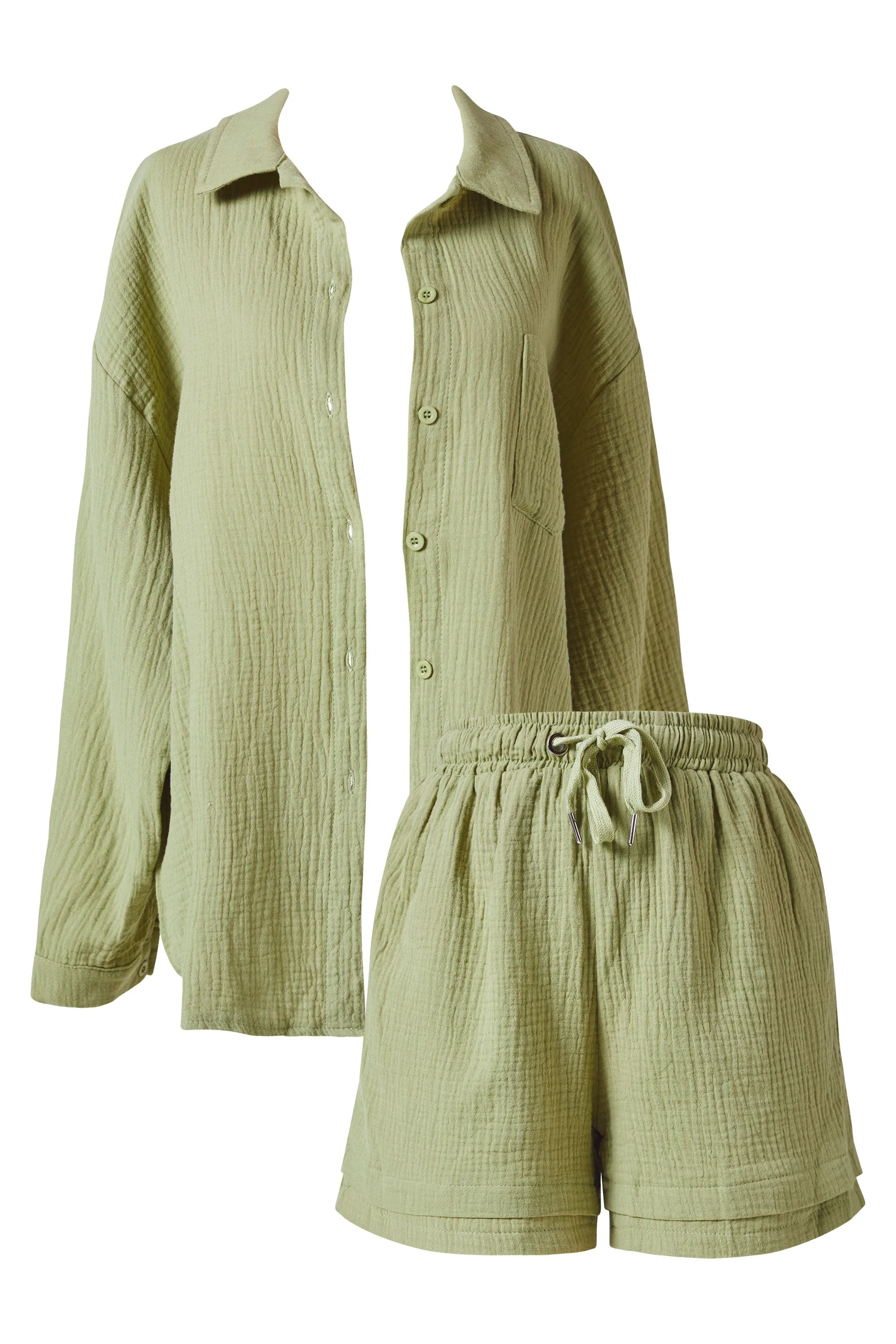 Womens Stylish Bonnie Olive Green Top and Shorts Set - Comfortable Summer Outfit