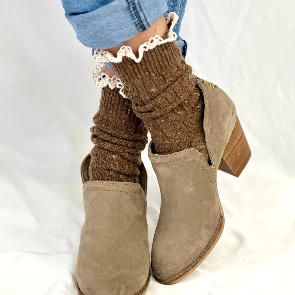 BOOTIE  lace slouch  socks - brown