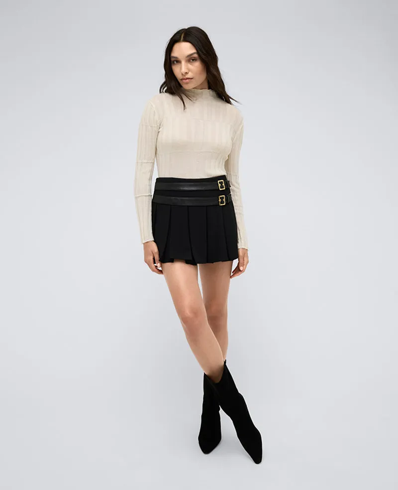 Box Pleat Mini Skort W/ Double Belt