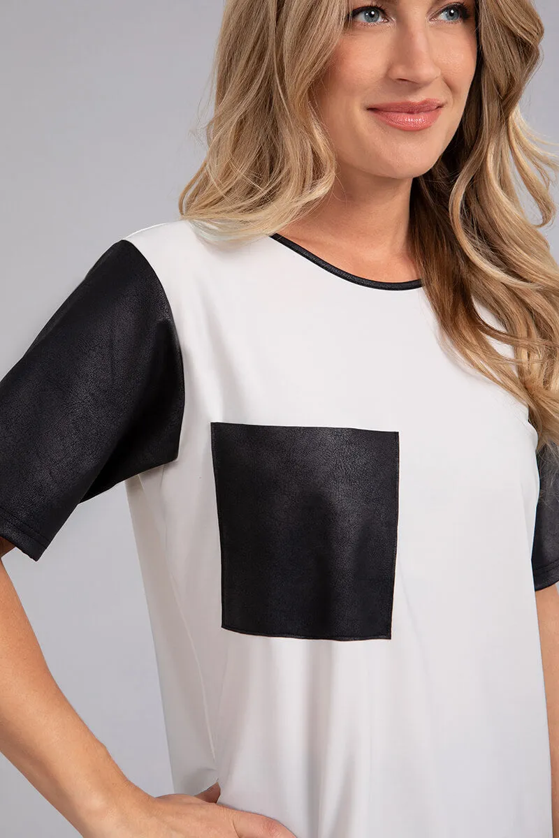 Boxy T with Faux Leather | Ivory