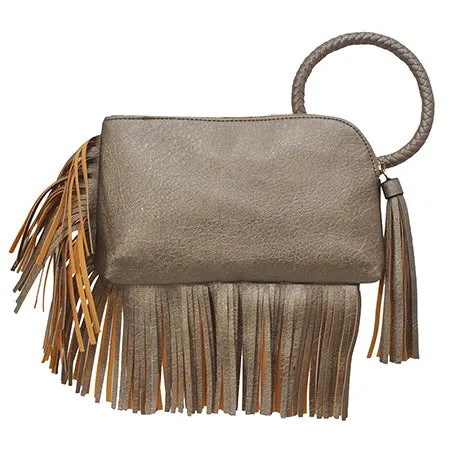 Bronze NGIL Faux Leather Fringe Wristlet