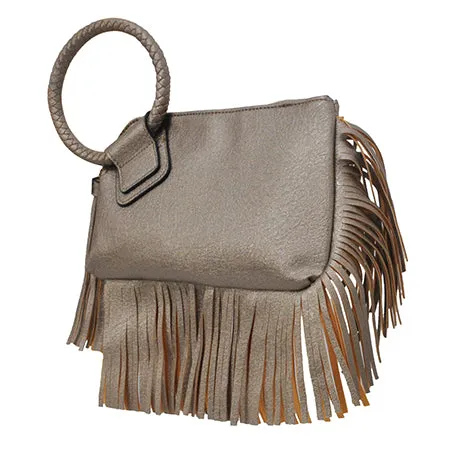 Bronze NGIL Faux Leather Fringe Wristlet