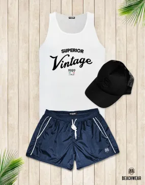 Bundle 3 - Dark Blue Beach Shorts   Black Hat   Tank Top MD934