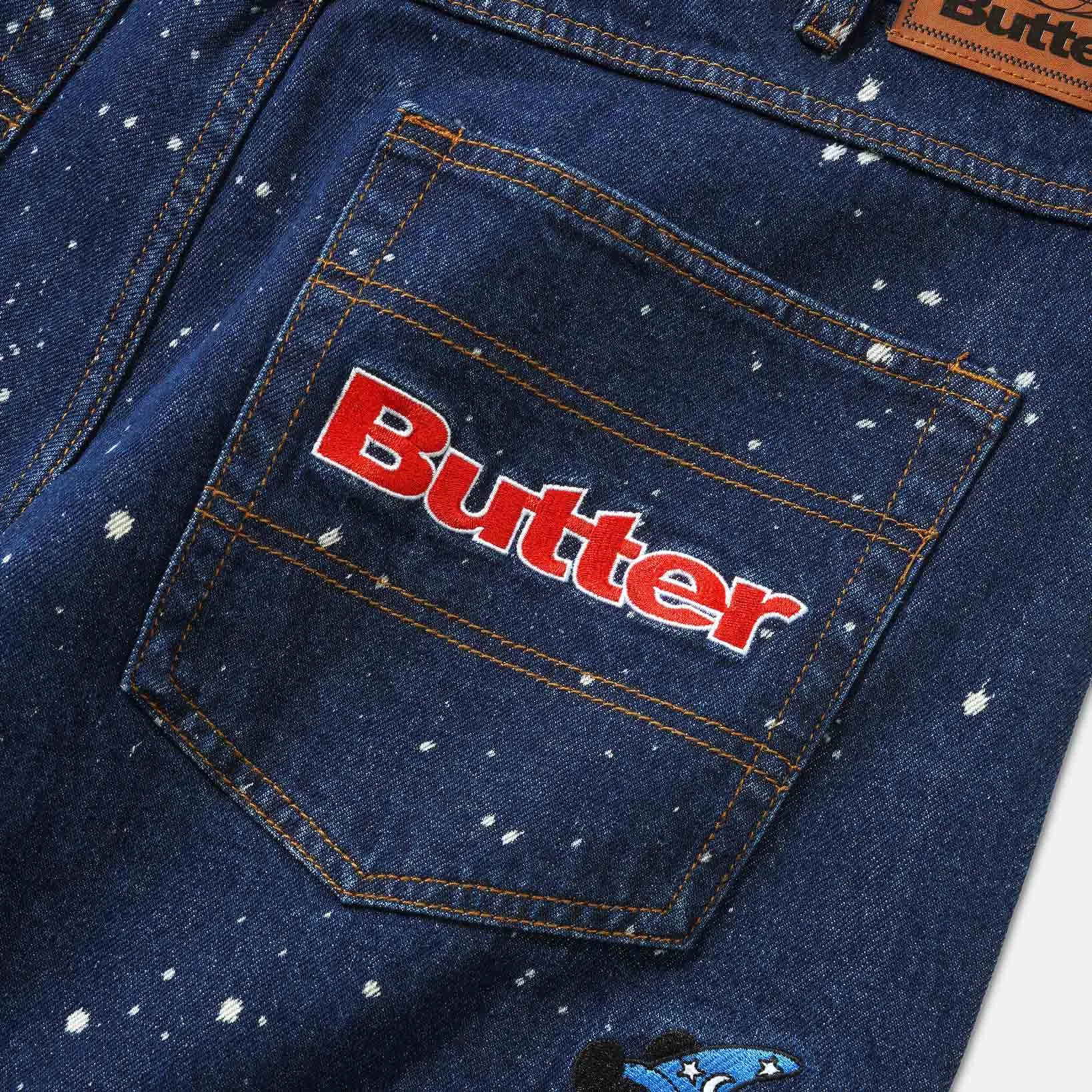 Butter Goods - Sorcerer Baggy Denim Shorts - Dark Indigo Bleach Splatter