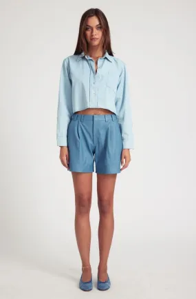 Chambray Blue Leather Trouser Shorts