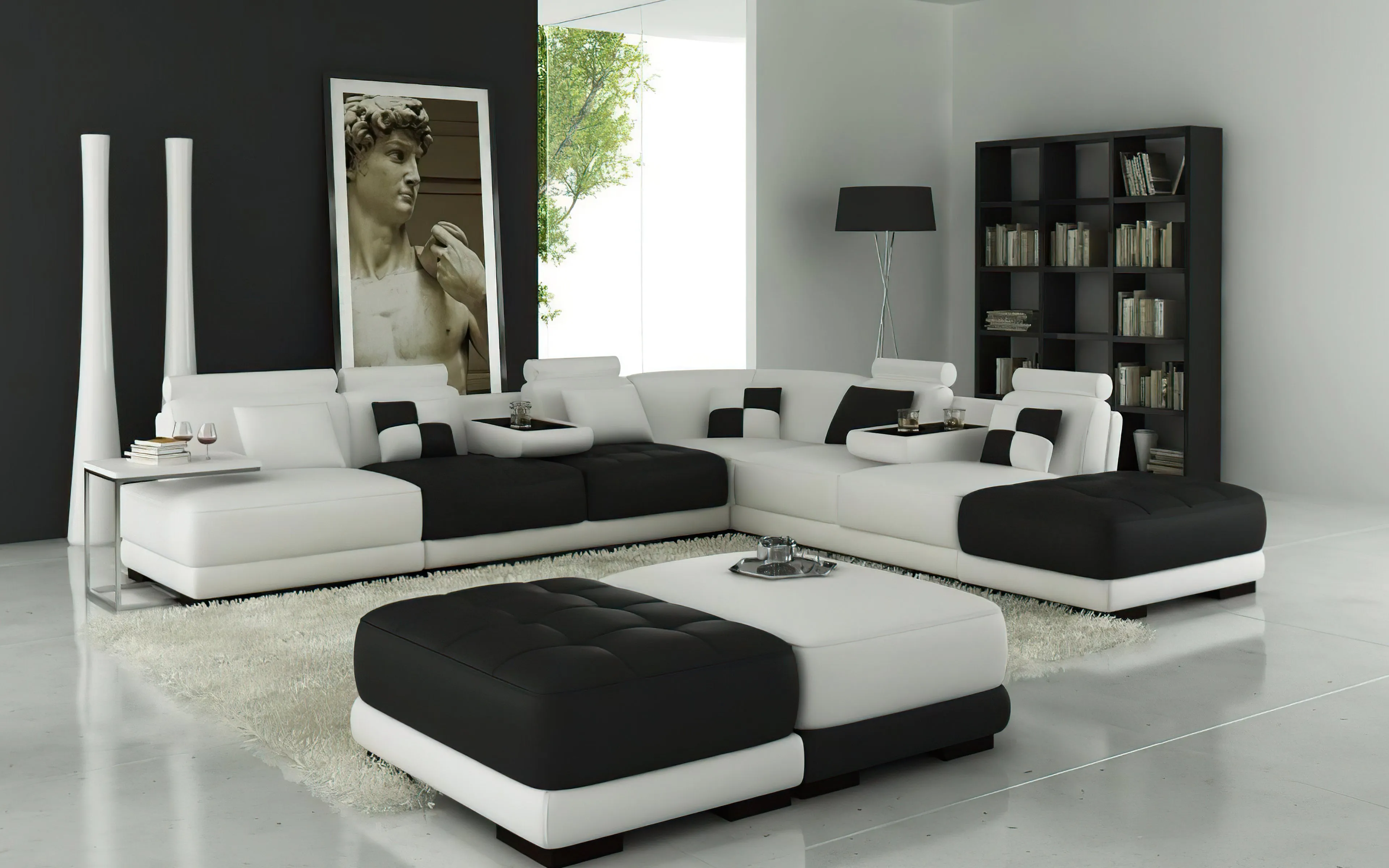 Chessboard Modern Leather Sectional With Ottoman