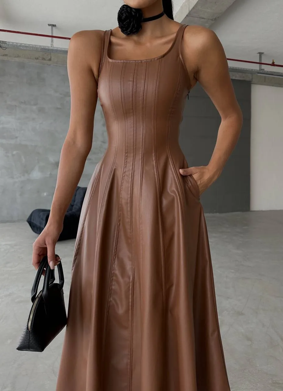 Chocolate Brown Vegan Leather Dress