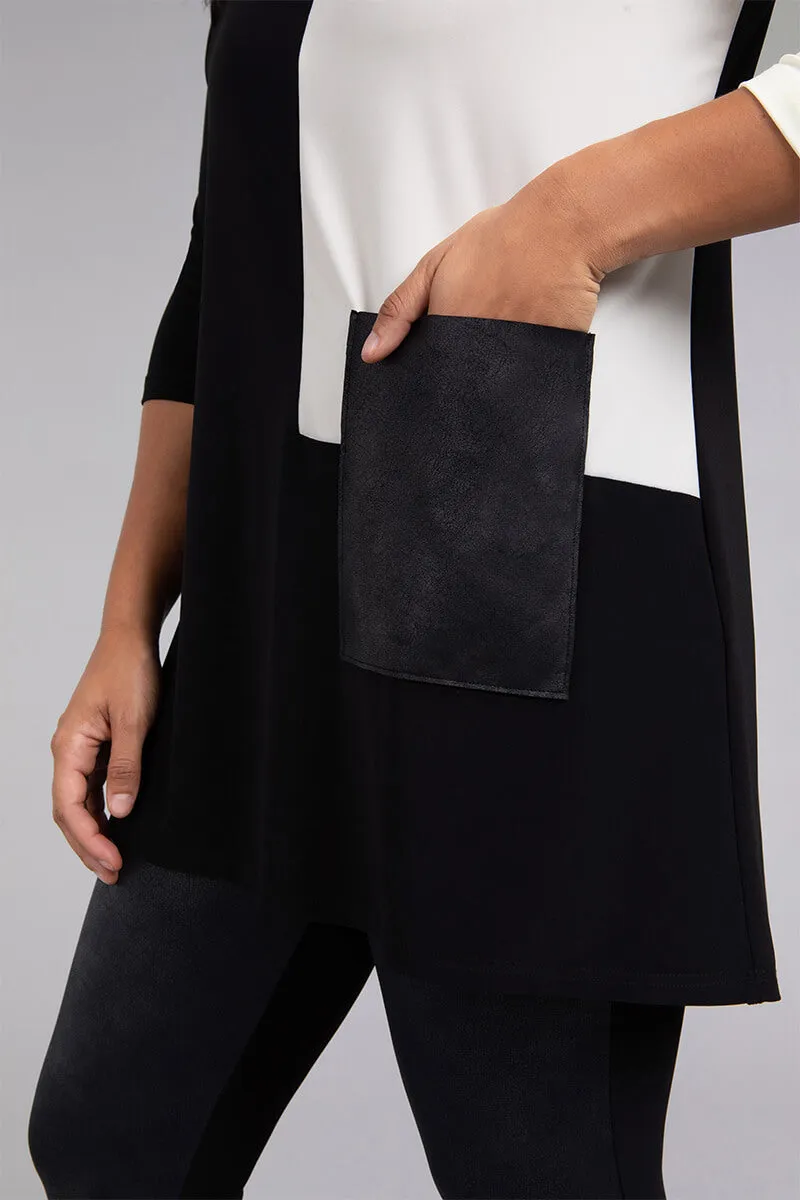 Colour Block Patch Pocket Tunic | Black/Ivory