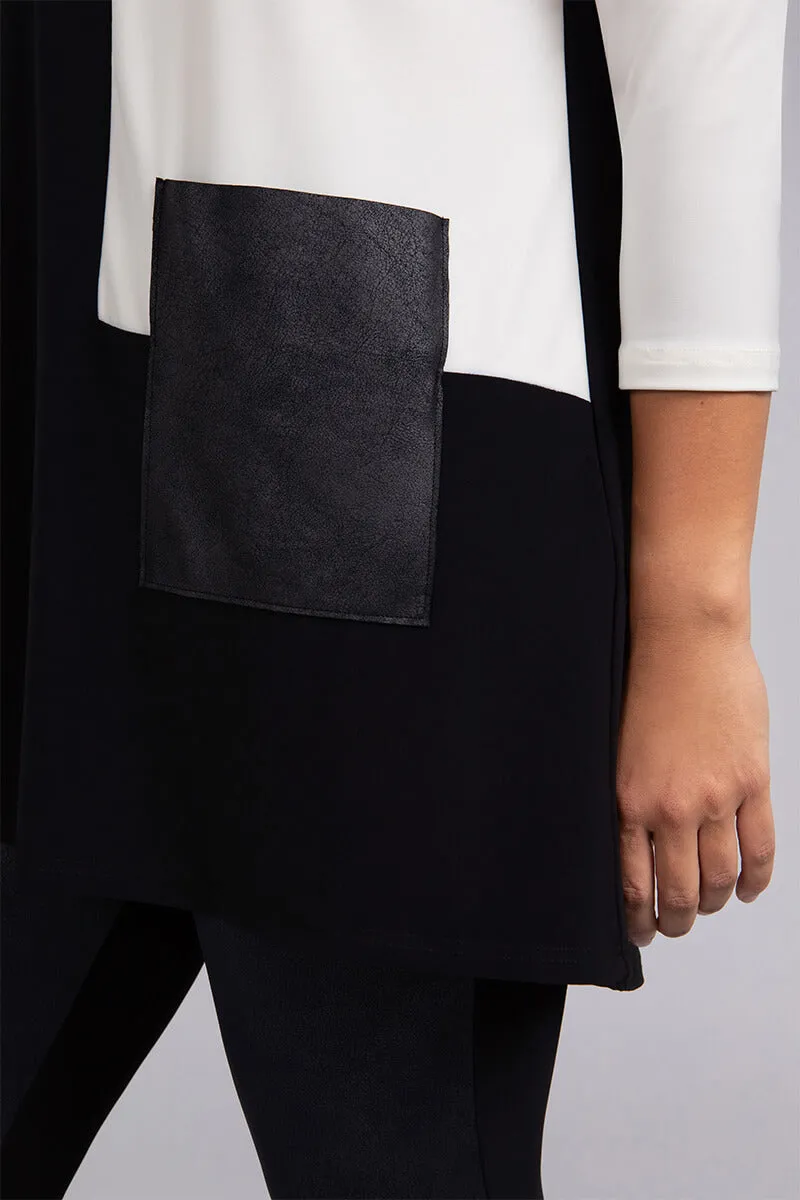 Colour Block Patch Pocket Tunic | Black/Ivory