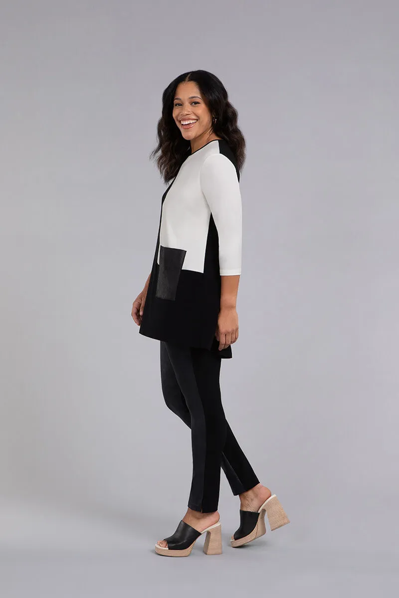 Colour Block Patch Pocket Tunic | Black/Ivory