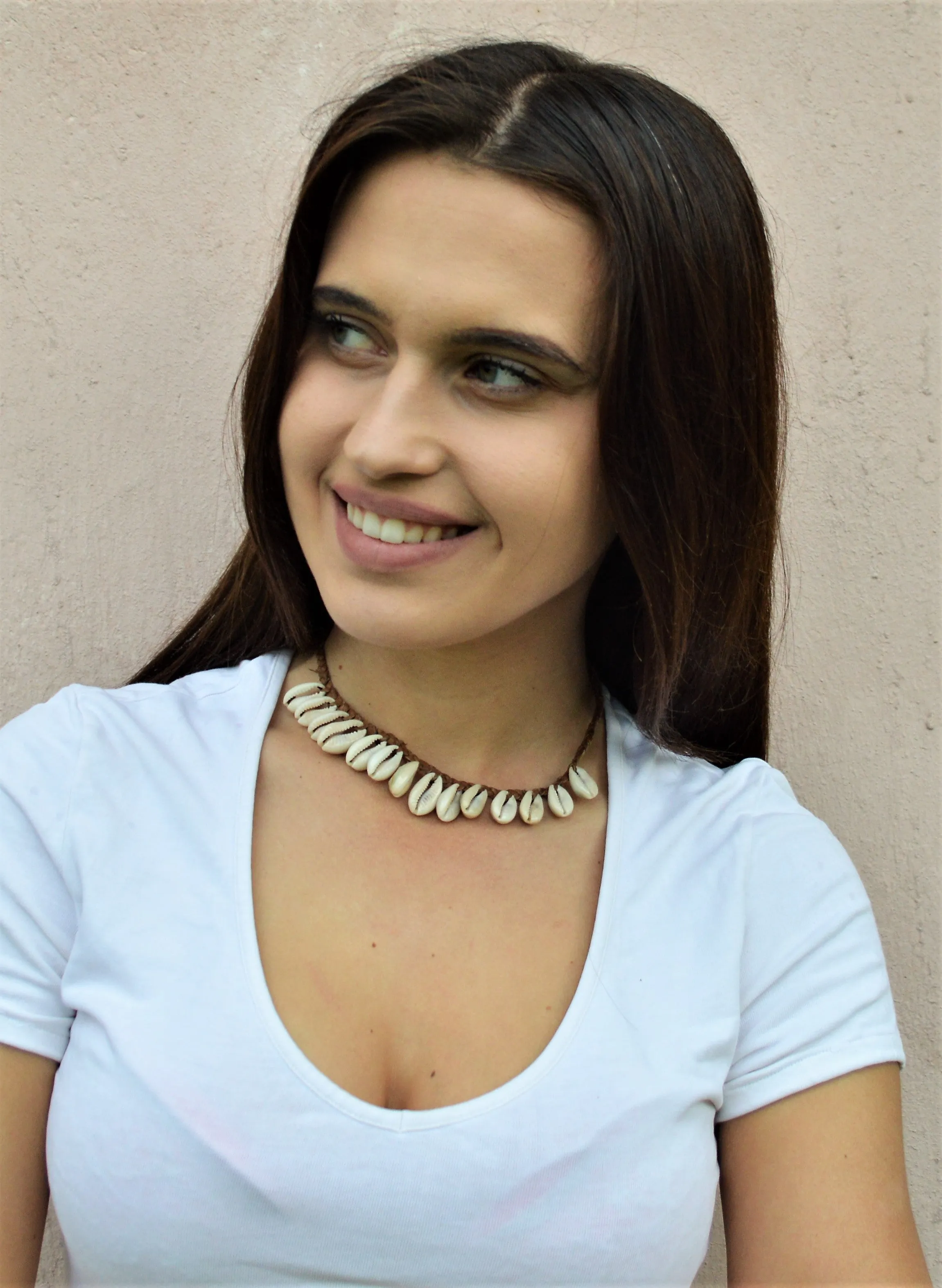 Cowrie shell choker, Leather necklace