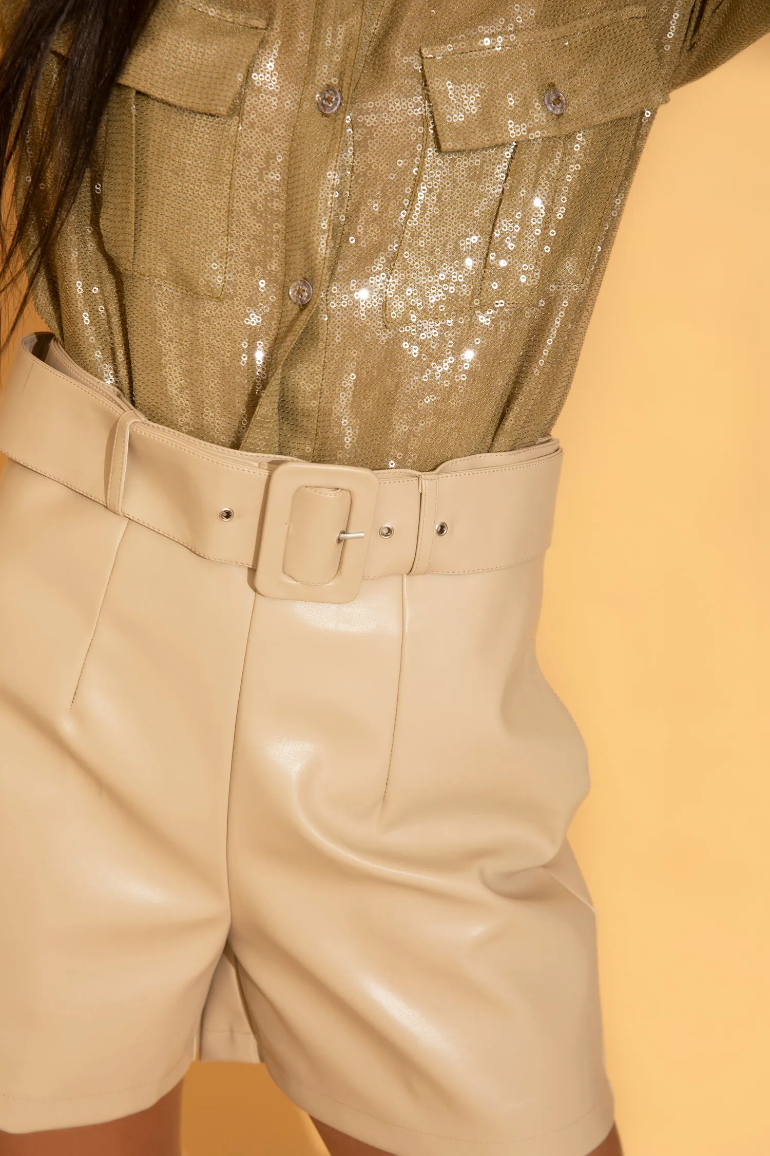 Cream Faux Leather Shorts