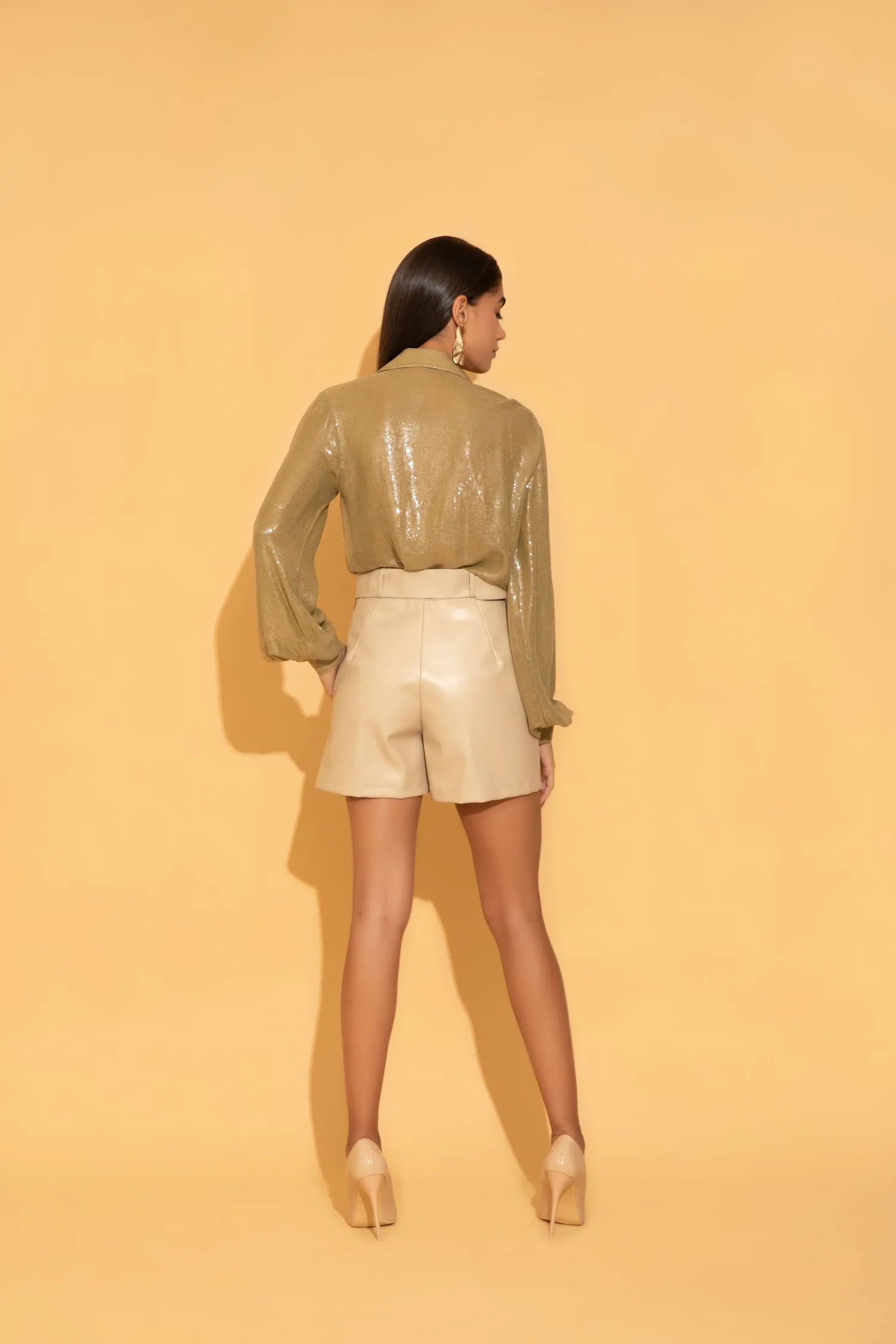 Cream Faux Leather Shorts