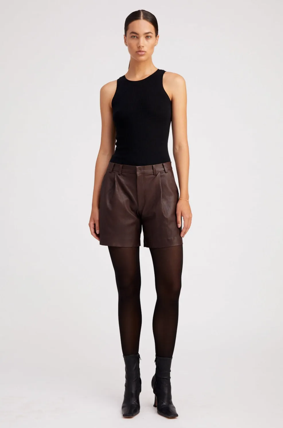 Dark Chocolate Leather Trouser Shorts