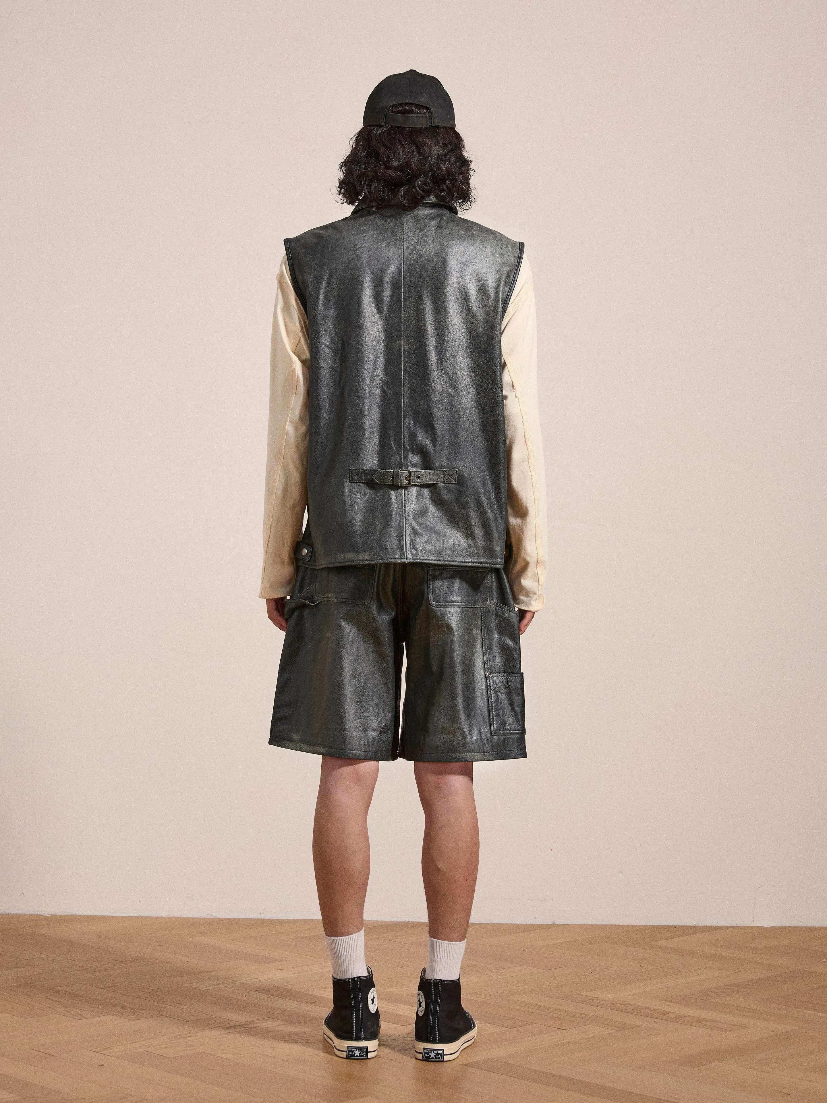 Distressed Genuine Leather Carpenter Shorts