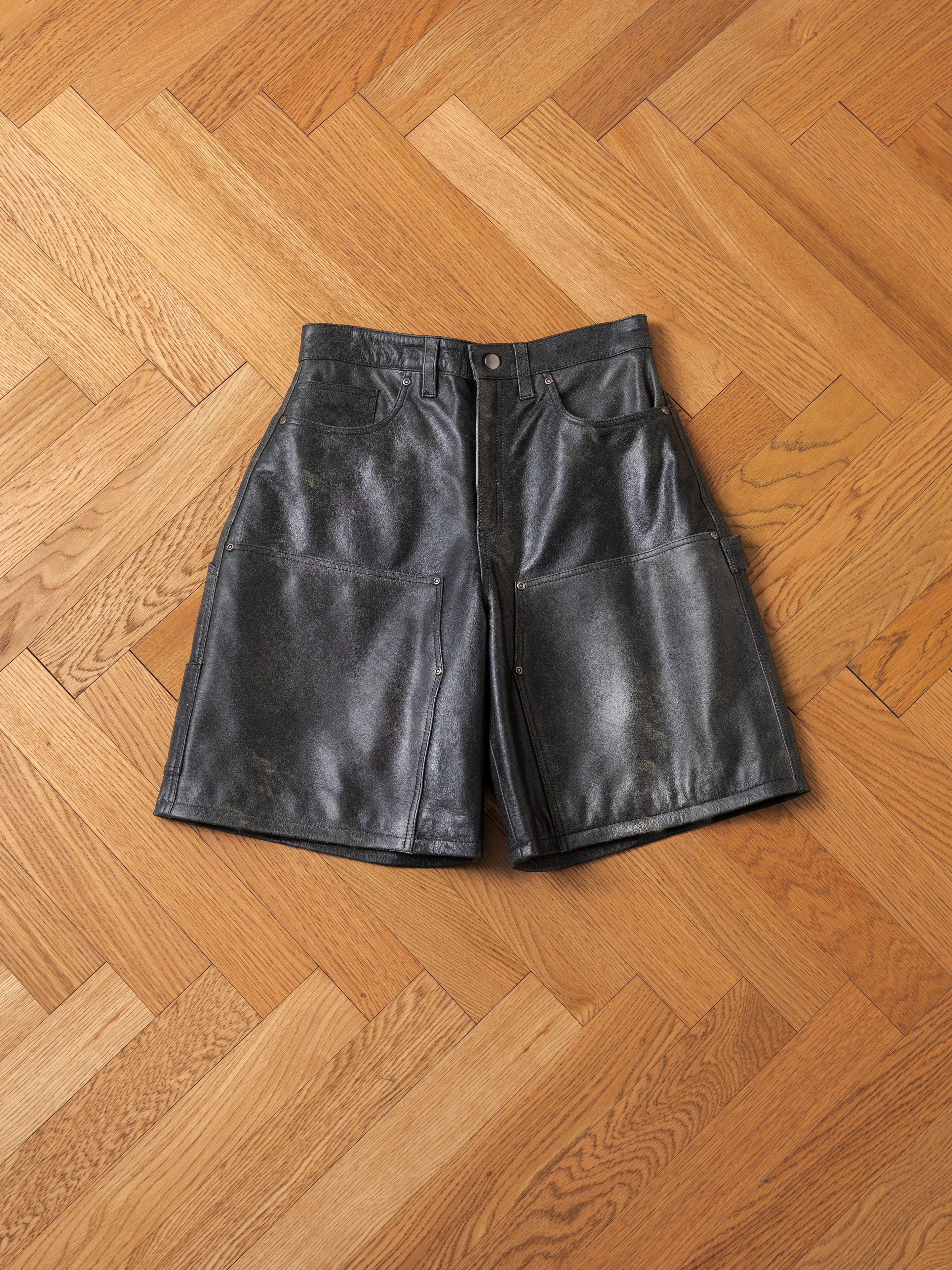 Distressed Genuine Leather Carpenter Shorts