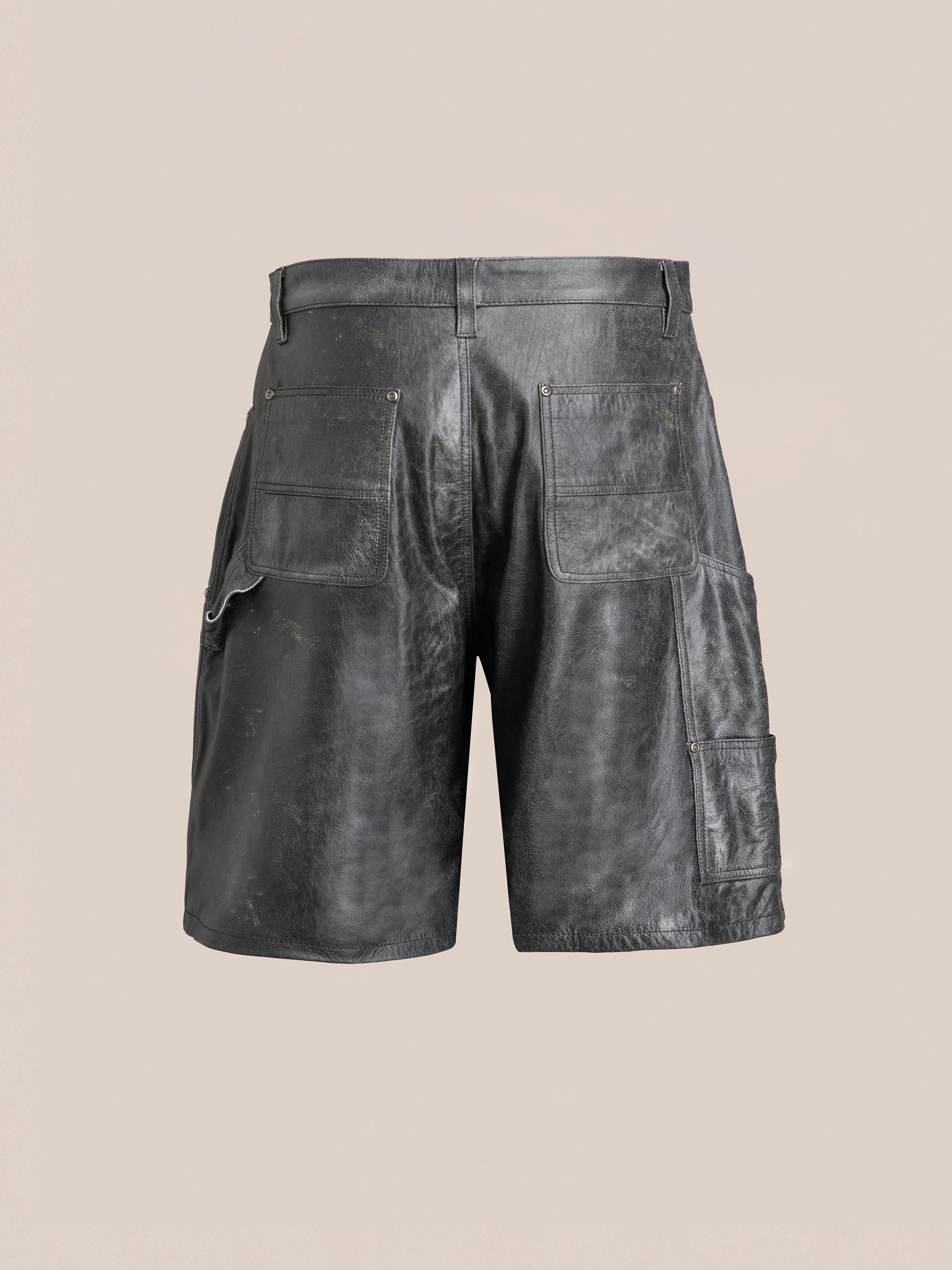 Distressed Genuine Leather Carpenter Shorts