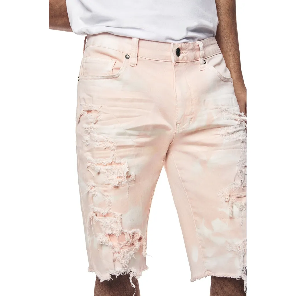 Distressed Rip & Repair Twill Shorts - Brushed Pink