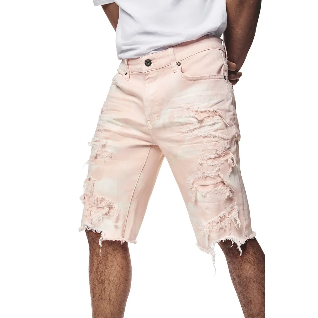 Distressed Rip & Repair Twill Shorts - Brushed Pink