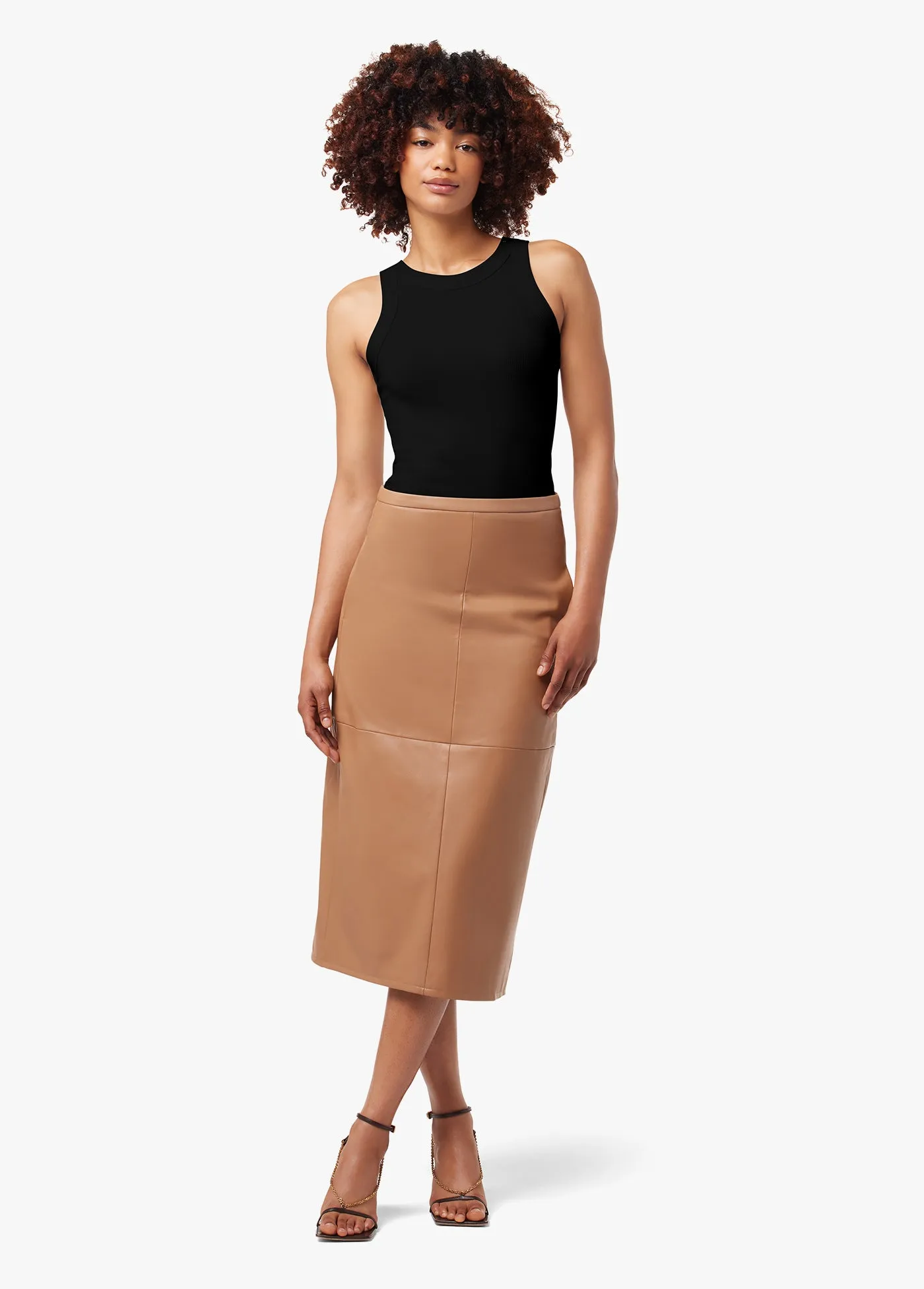 DOREEN CROSS SEAMED FAUX LEATHER SKIRT